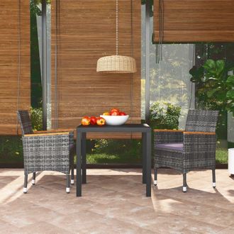vidaXL Juego Muebles Jard&iacute;n 3 Pzas Con Cojines Rat&aacute;n Sint&eacute;tico Gris Vidaxl
