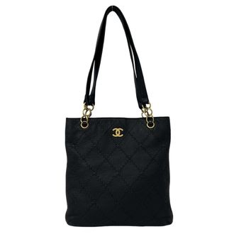 Chanel Black Leather Shoulder Bag Tote Bag (Pre-Owned)
