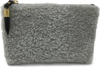 Kempton & Co. Marlborough Shearling Cosmetic Case In Grey / Camo Suede