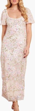 Needle & Thread Dream Garland Puff Sleeve Ankle Gown in Cream/multi at Nordstrom, Size 12