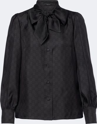 Gucci GG tie-neck silk twill blouse