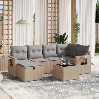 vidaXL Juego De Sof&aacute;s Jard&iacute;n Con Cojines Beige Mezcla 7 Pzas Rat&aacute;n Pe Vidaxl