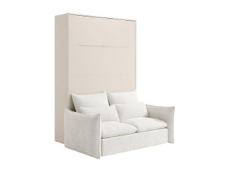 Vente-Unique Cama abatible 140 x 200 cm - Apertura vertical manual - Con LEDs - Beige + Sof&aacute; - RAPILI