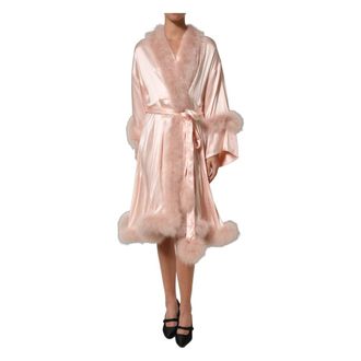 Dolce & Gabbana Short Silk Robe with Marabou Edgings - female - Dolce & Gabbana - Wrap Dresses - Pink - XS - Dresses