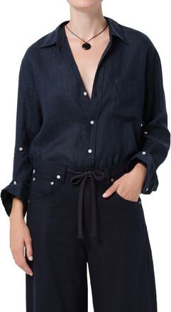 Citizens Of Humanity Kayla Button-Up Linen Shirt in True Navy at Nordstrom, Size X-Large