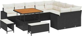 vidaXL Vidaxl - Conjunto De Sof&aacute; De Jard&iacute;n Con Coj&iacute;n 12 Pcs Negro Y Crema