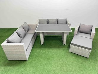 Fimous Patio Garden Furniture Sets with Big Stool Light Grey