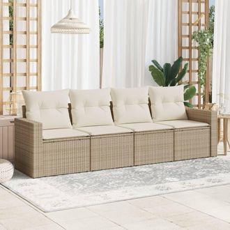 vidaXL Vidaxl - Juego De Sof&aacute;s Jard&iacute;n Con Cojines 4 Pzas Rat&aacute;n Sint&eacute;tico Beige