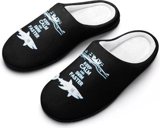Generic Keep Calm And Swim Faster Mens Slippers Slip On Comfortable Fleece Cotton House Shoes Winter