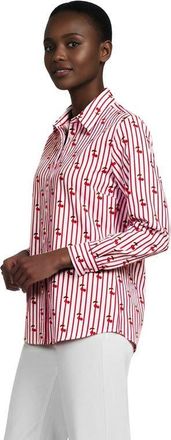 Lands End No Iron Supima Cotton Long Sleeve Shirt in Classic Cherry Stripe at Nordstrom, Size 27
