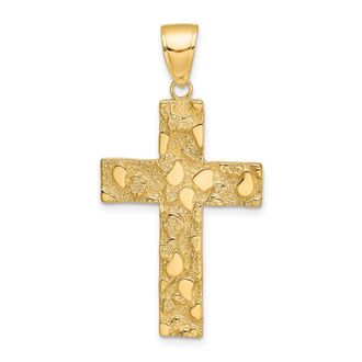 Diamond2Deal 10k Yellow Gold Polished Textured Nugget Style Cross Pendant