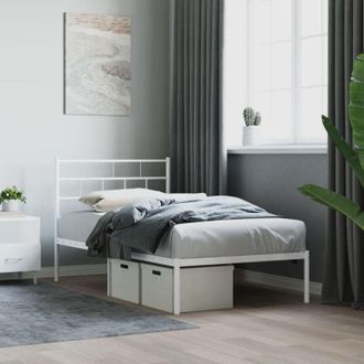 vidaXL Metal Bed Frame without Mattress with Headboard White 75x190cm Vidaxl