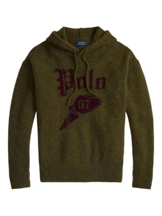 Polo Ralph Lauren logo-embroidered hoodie - men - Nylon/Alpaca Wool/Wool - L - Green