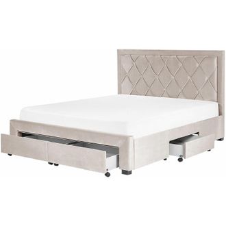 Beliani Letto in velluto beige con contenitore 160 x 200 cm Lievin