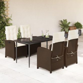 vidaXL Set Comedor De Jard&iacute;n 5 Piezas Y Cojines Rat&aacute;n Sint&eacute;tico Marr&oacute;n Vidaxl