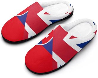 Generic Birtish And Slovenia Flag Cotton Slipper for Women Indoor Outdoor House Shoes Anti-Skid Slippers with Rubber Sole