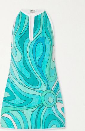 Pucci Abito Mini Con Scollo Allamericana In Spugna Di Cotone Stampata - Blu