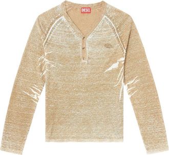 Diesel Light Brown Ribbed Knit Sweater With V-Neck