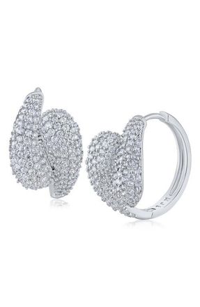 Kenneth Jay Lane Double Curve Pav&eacute; Hoop Earrings in Rhodium Plated at Nordstrom