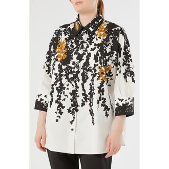 Marina Rinaldi Calao Cotton Button-Up Shirt in White Black at Nordstrom, Size 22W