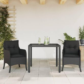 vidaXL Set Comedor De Jard&iacute;n 3 Pzas Con Cojines Rat&aacute;n Sint&eacute;tico Negro Vidaxl
