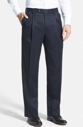Berle Pleated Classic Fit Wool Gabardine Dress Pants in Navy at Nordstrom, Size 46 X