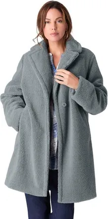 Roaman's Plus Size Mid Length Teddy Faux Fur Coat in Gunmetal at Nordstrom, Size 24