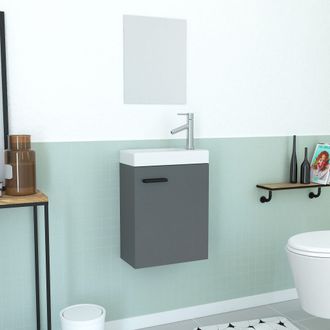Aurlane Aurlane - Mueble De Ba&ntilde;o Gris Con Lavabo 41x50x22cm Y Espejo - Smally Grey