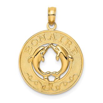 Diamond2Deal 14k Yellow Gold BONAIRE Circle with Dolphins Charm Pendant