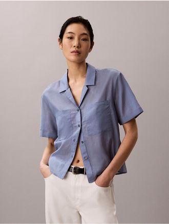 Calvin Klein Jeans Calvin Klein Womens Cotton Blend Relaxed Button-Down Shirt - Medium Blue - XL