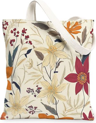 Generic Spring Clematis Flower Canvas Tote Bag for Shopping 13x15, Vintage Wildflower Florals Reusable Grocery Print Bag for Women, Aesthetic Beach Aesthetic 