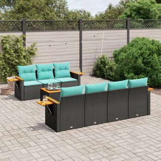 vidaXL Set De Sof&aacute;s De Jard&iacute;n 8 Pzas Con Cojines Rat&aacute;n Sint&eacute;tico Negro Vidaxl