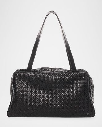 The Row Astra Bowling Shoulder Bag in Woven Vintage Leather