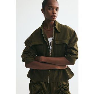 H&M Drawstring-detail Utility Jacket in Khaki Green at Nordstrom, Size Xx-Large