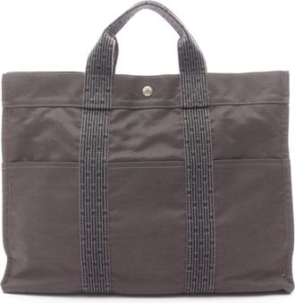 Herm&egrave;s Gray Canvas Handbag Tote Bag (Pre-Owned)