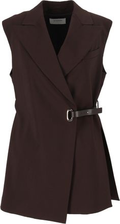 Sportmax Brown Gettone Sleeveless Tailored Deep V-Neck Blazer