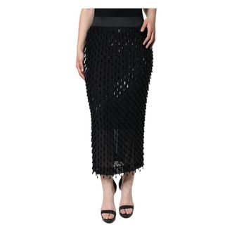 Dolce & Gabbana Rokken, Dames, Zwart, M, Leer, Embellished Pencil Cut Midi Rok