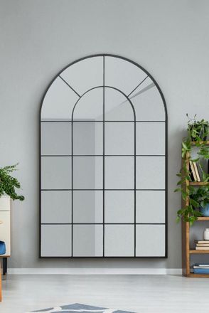 MirrorOutlet Black Framed Arched Window Leaner/Wall Mirror 75 X 47 (190x120CM) | Size: 1 Pack