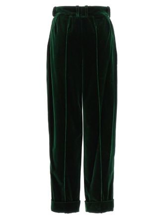 Alexandre Vauthier Velvet Pleated Trousers - Green