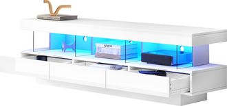 STILVORA Mueble Tv Con 3 Compartimentos De Vidrio Y Led Con Control Por Aplicaci&oacute;n, Acabado Brillante Para Sal&oacute;n, 160&times;38&times;50.5 Cm