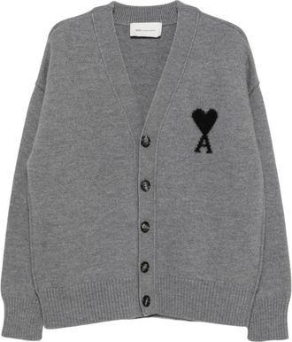 Ami Ami de Coeur Intarsia Knit Sweater - Heren - Vesten - Grijs - L - Wol - Truien & Vesten