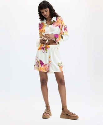 Desigual shorts con stampa floreale bianchi-Bianco
