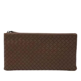 Bottega Veneta Pre-owned Clutches, female, Brown, Size: ONE SIZE Pre-owned Woven Leather Pouch