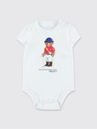 Polo Ralph Lauren Body da neonato in cotone con stampa Teddy Bear e maniche corte