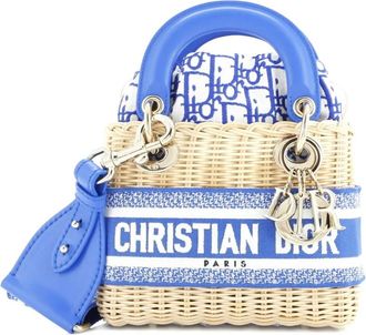 Dior Lady Dior Bag Wicker and Oblique Canvas Mini tote bag - Blauw