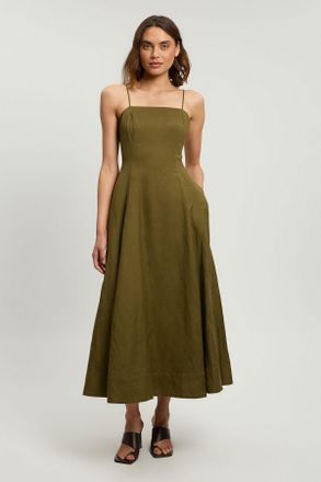Karen Millen Womens Petite Linen Woven Maxi Prom Dress - Khaki - Size 12 UK