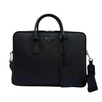 Prada Pre-owned Saffiano Leren Aktetas - Heren - Vintage Handtas - Zwart - ONE Size - Leer - Vintage