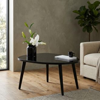 Dmora Mesa De Centro Frontone, Cristal Templado, Forma Ovalada, Estante Ahumado, 75x55x38h Cm Negro