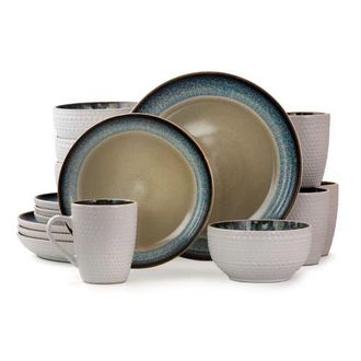 Elama Modern Dot 16 Piece Luxurious Stoneware Dinnerware with Complete Setting for 4 in Beige at Nordstrom