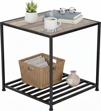 Relaxdays Relaxdays side table, with shelf, HWD: 50x50.5x50.5 cm, industrial, side table for living room & bedroom, metal, brown